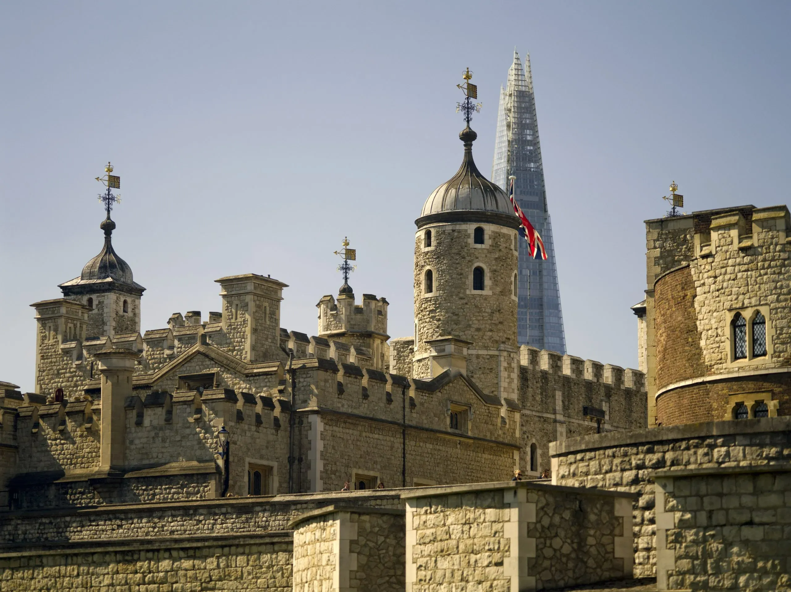 Medieval wall walk and battlements at the Tower of London